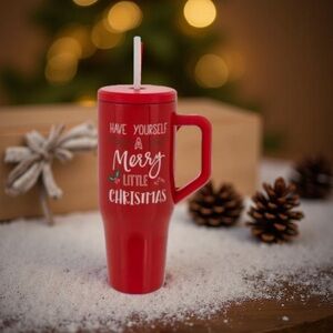 Red Christmas Travel Mug / Red Christmas Tumbler with Straw